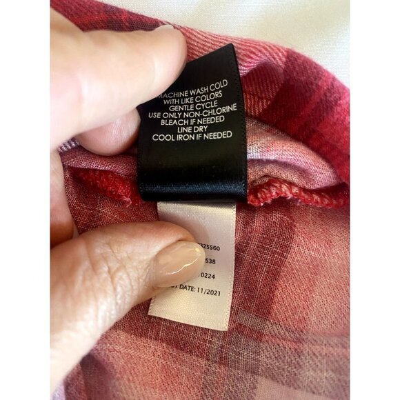 Torrid Long Sleeve Red‎ Pink Plaid 3/4 Roll Tab Sleeves Button Down 3XL - Picture 10 of 10